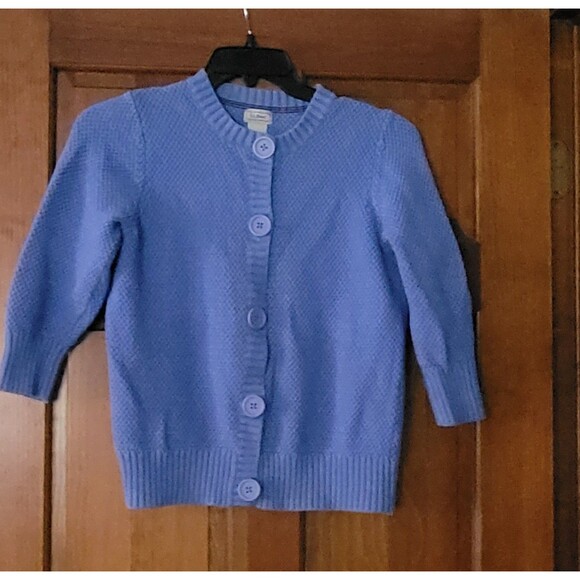 Women's Size Small L.L. Bean 3/4 Sleeve Heavy Cardigan Buttons Blue - Picture 1 of 5